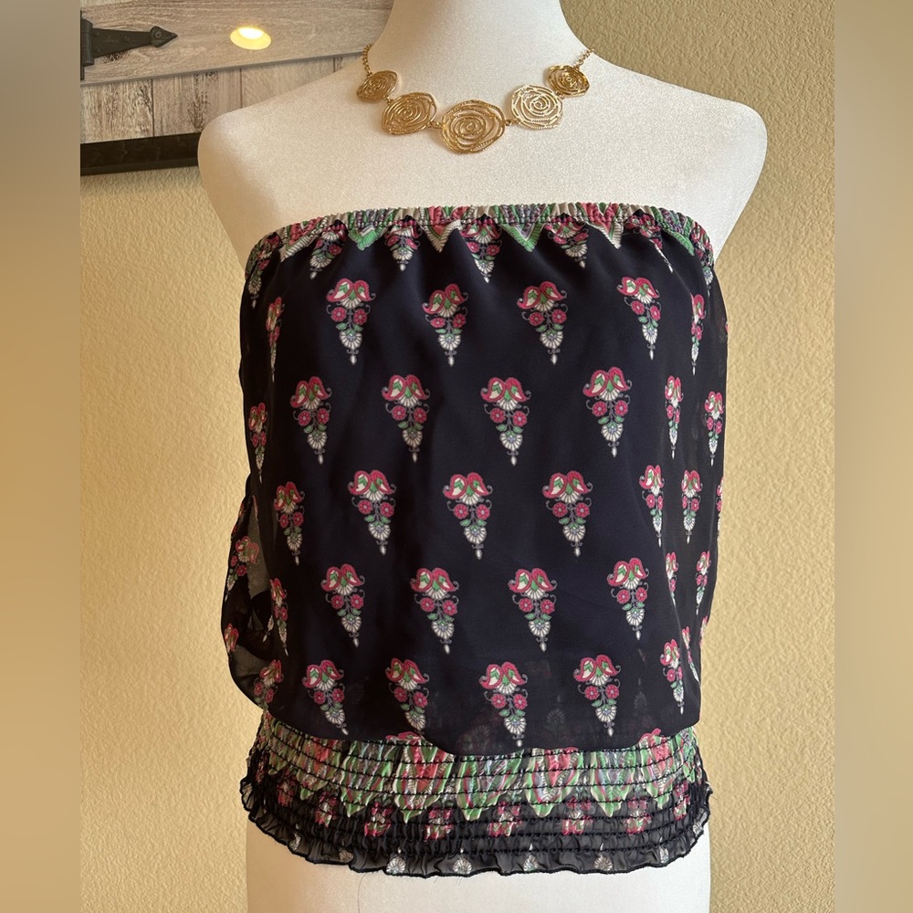 Vivace USA Black Floral Sleeveless Tube Top w/Scrunchy Band - Size L